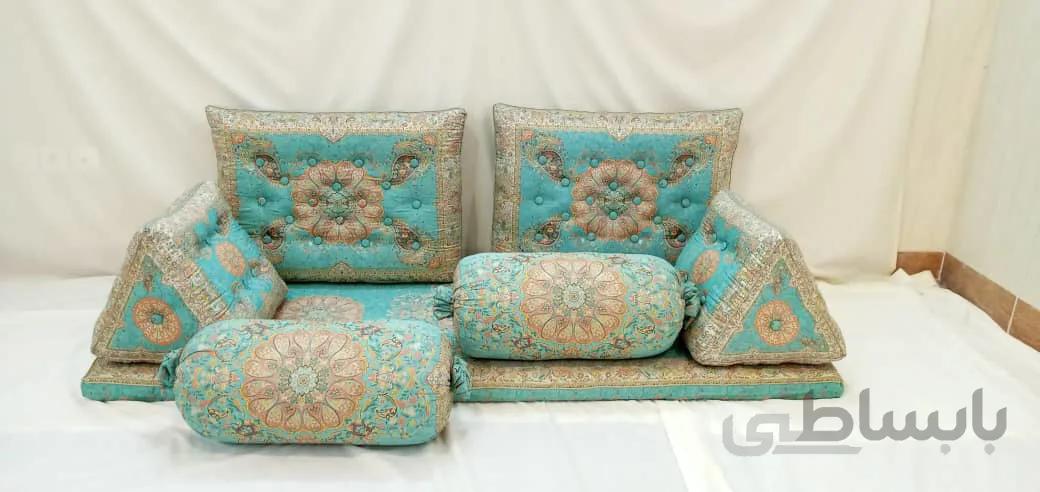 ست پشتی ترمه طرح افشار فیروزه ای