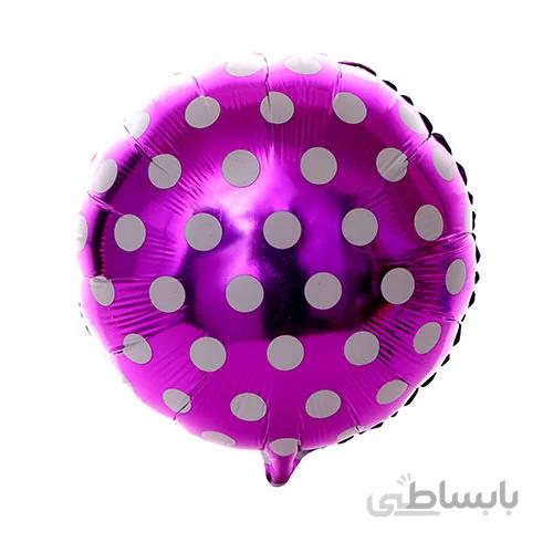 بادکنک فویلی گرد صورتی خال سفید براق