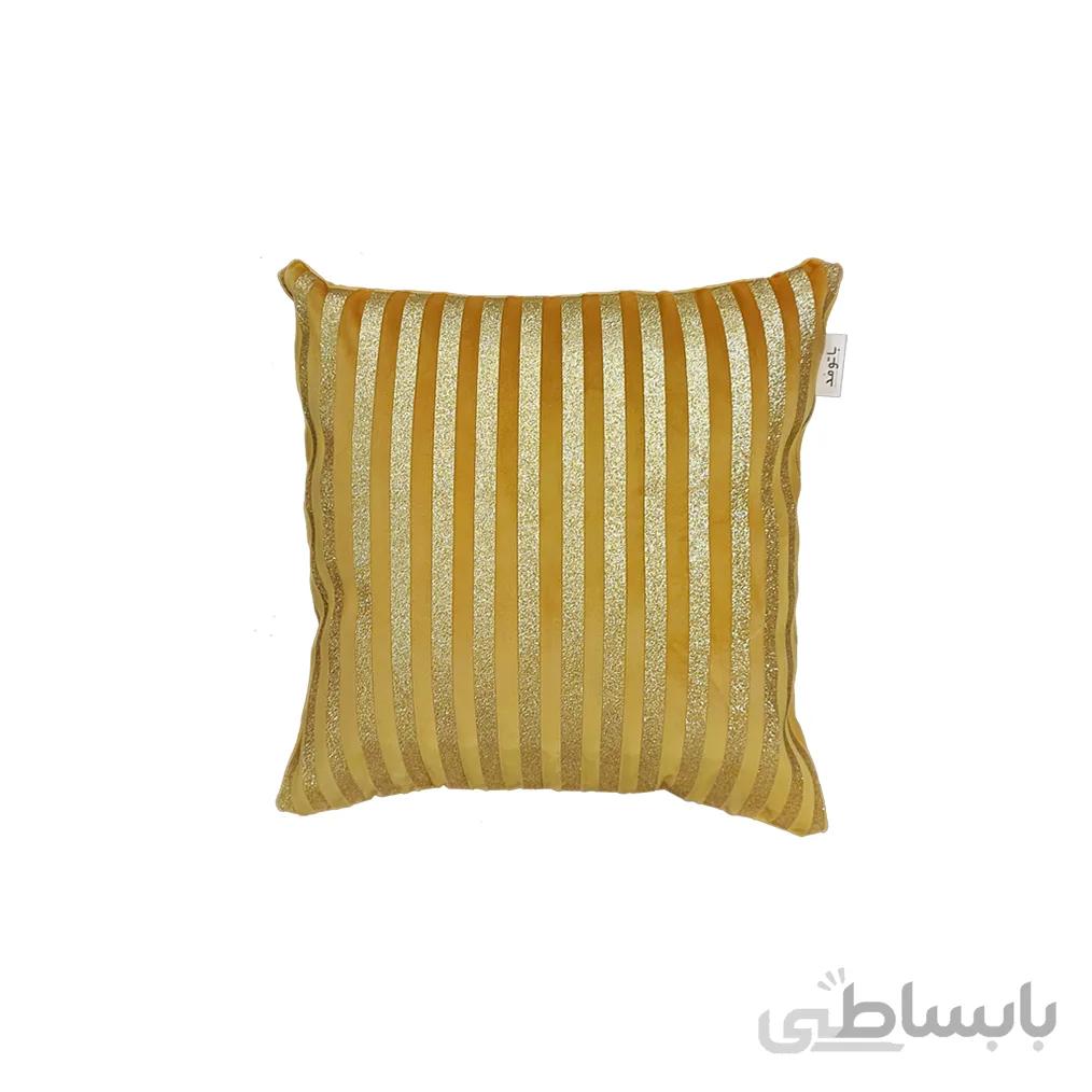 کوسن ترکیبی چرم و مخمل مدل رومی رنگ خردلی