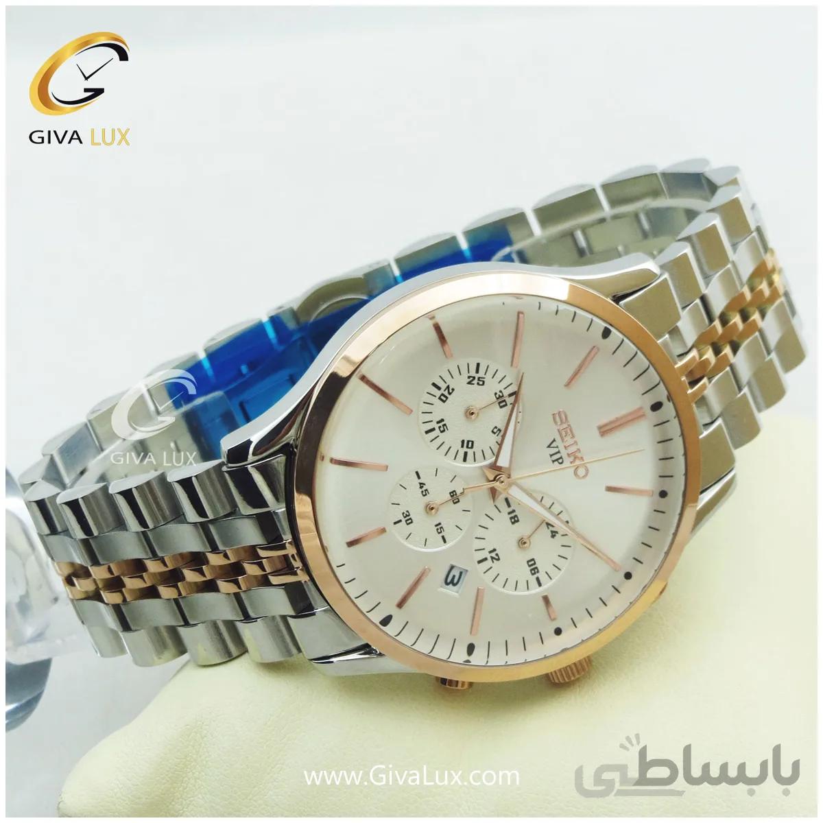 ساعت مچی مردانه سه موتوره کرنوگراف فول استیل نقره ای سیکو