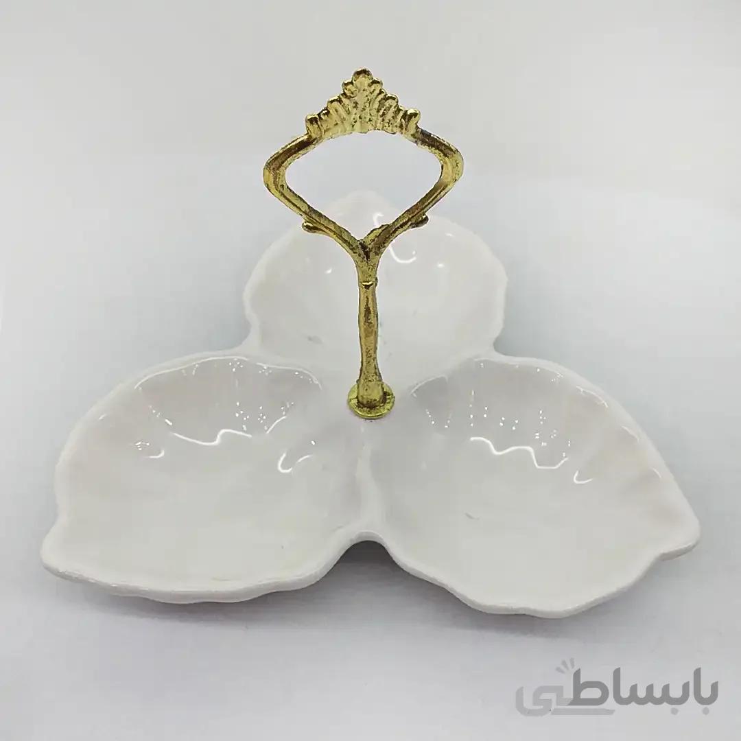 اردو خوری طرح برگ 3 قسمتی دسته دار | ظروف سرامیکی پیش غذا کد 39001