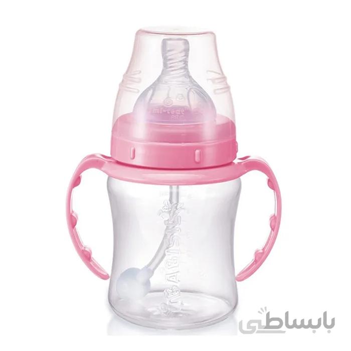 شیشه شیر طلقی 180 میل 360 درجه صورتی (سرشیشه پهن) بی بی سیل