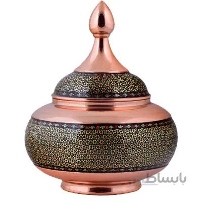 قندان مسی خاتم کاری اثر آقاجانی ارتفاع 25 سانتی متر کد C-504