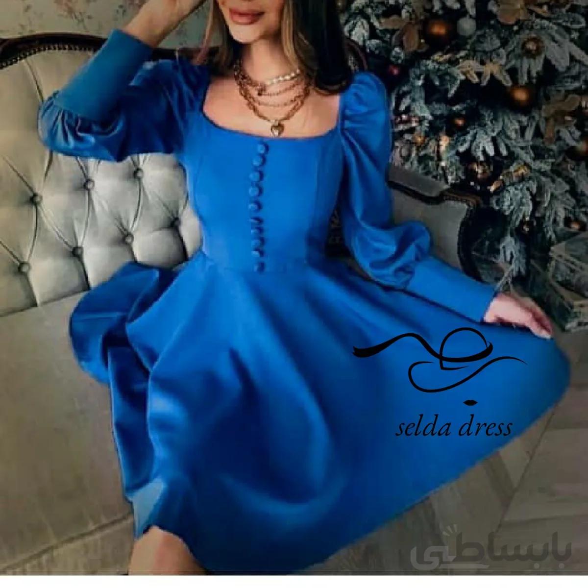 لباس مجلسی کوتاه زنانه و دخترانه ۲۰۶ - ابی کاربنی / ۳۶ ا 206