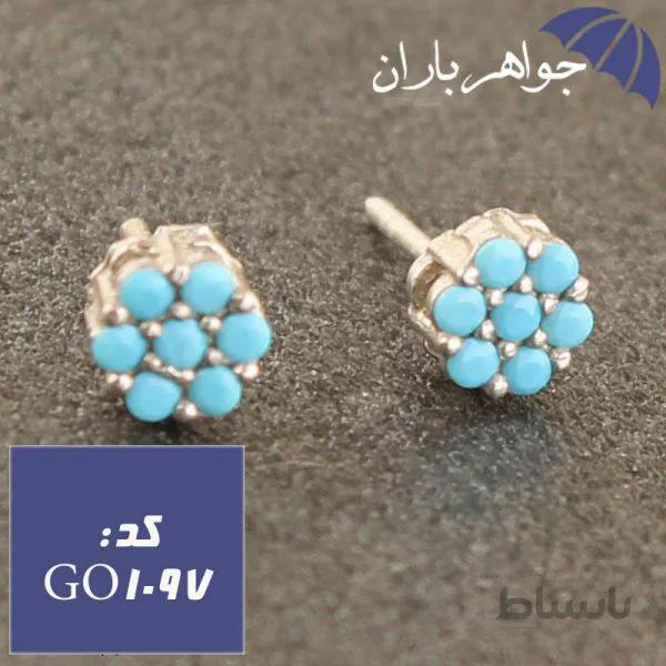 گوشواره نقره میخی نگین آبی دخترانه کد GO_1097