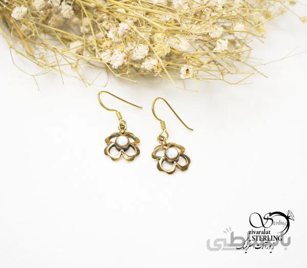 گوشواره آویز طلا روس طرح گل