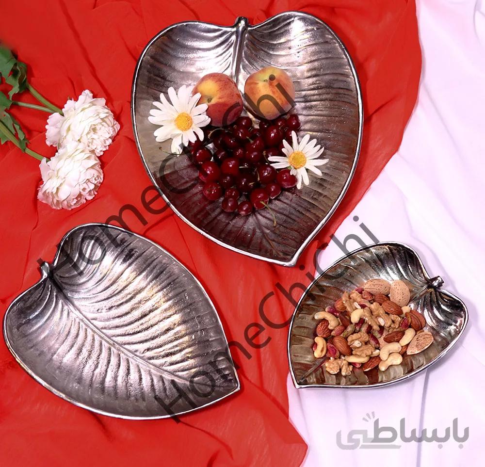 آجیل خوری و میوه خوری طرح برگ گود بزرگ نقره ای
