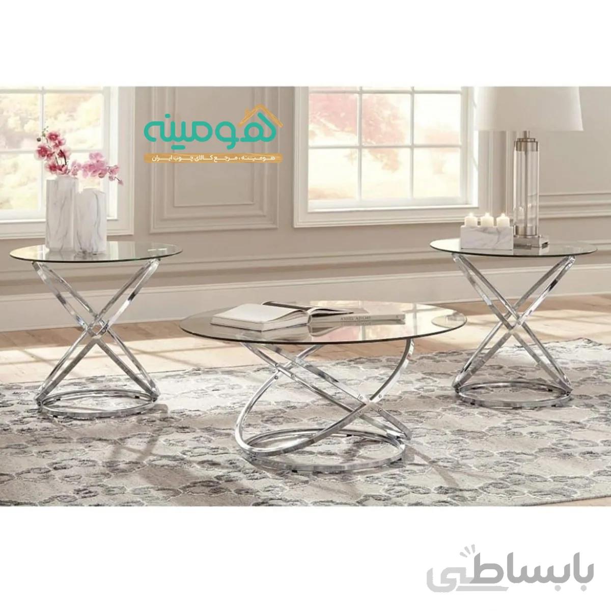 ست میز جلومبلی و میز عسلی استیل مدل سایدا