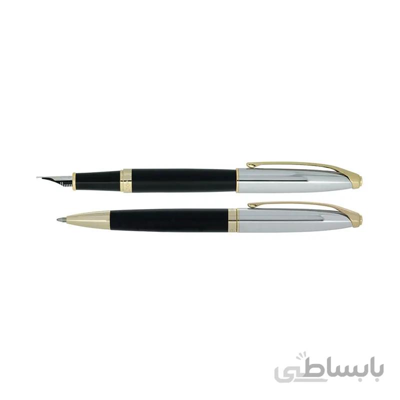 ست خودکار و خودنویس یوروپن مدل RING نیمه کروم مشکی مات گیره زرد