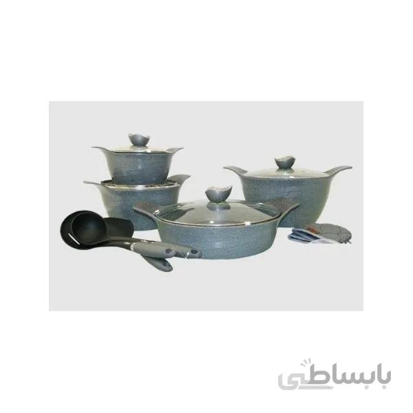 سرویس قابلمه 11 پارچه طوسی نقره ای رز یونیک مدل UN-7744