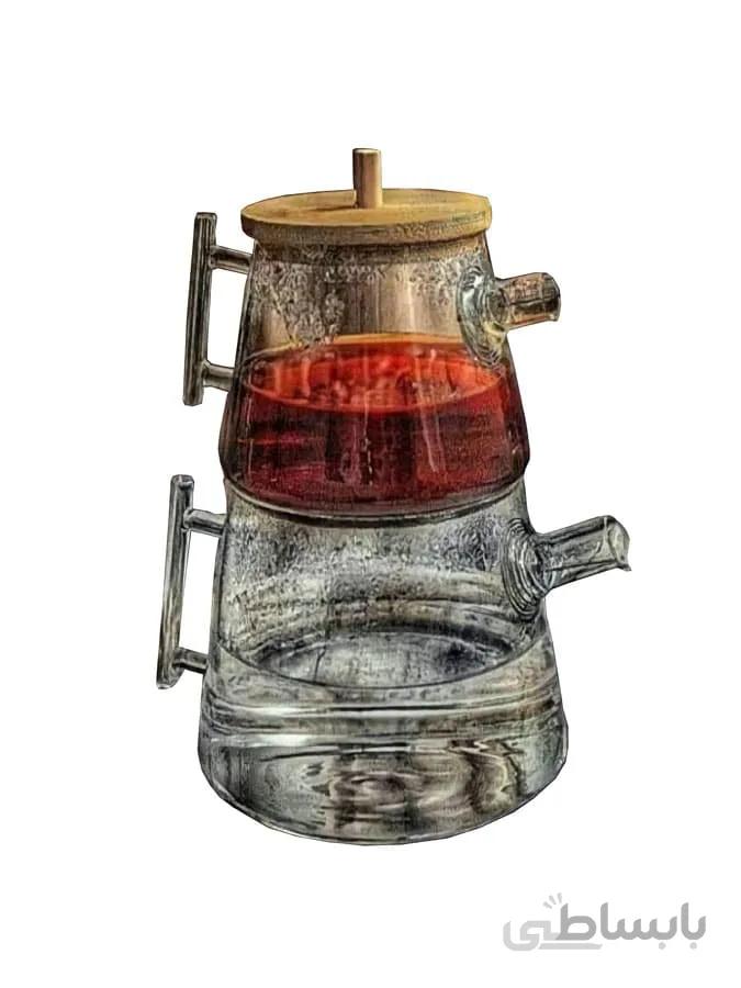 کتری و قوری پیرکس درب چوبی