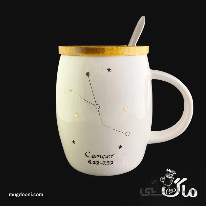 ماگ سرامیکی درب دار ماه تولد طرح برج فلکی درجه یک و اورجینال