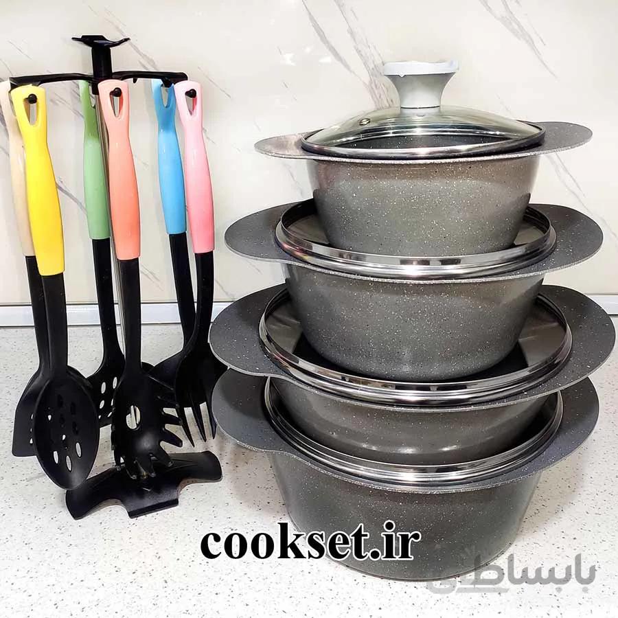 سرویس قابلمه 15 پارچه طرح چدن رولکس طوسی