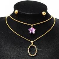 نیم ست بدلیجات دو زنجیری رنگ ثابت طرح ستاره و حلقه STAINLESS STEEL
