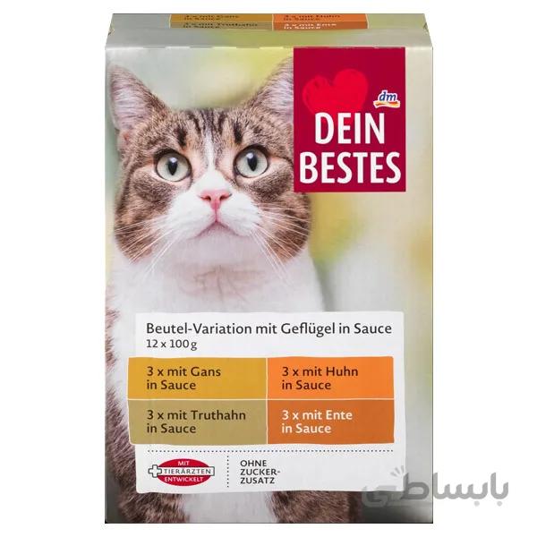 پوچ گربه دین بستس با 4 طعم پرندگان به صورت خورشت – DM Dein Bestes