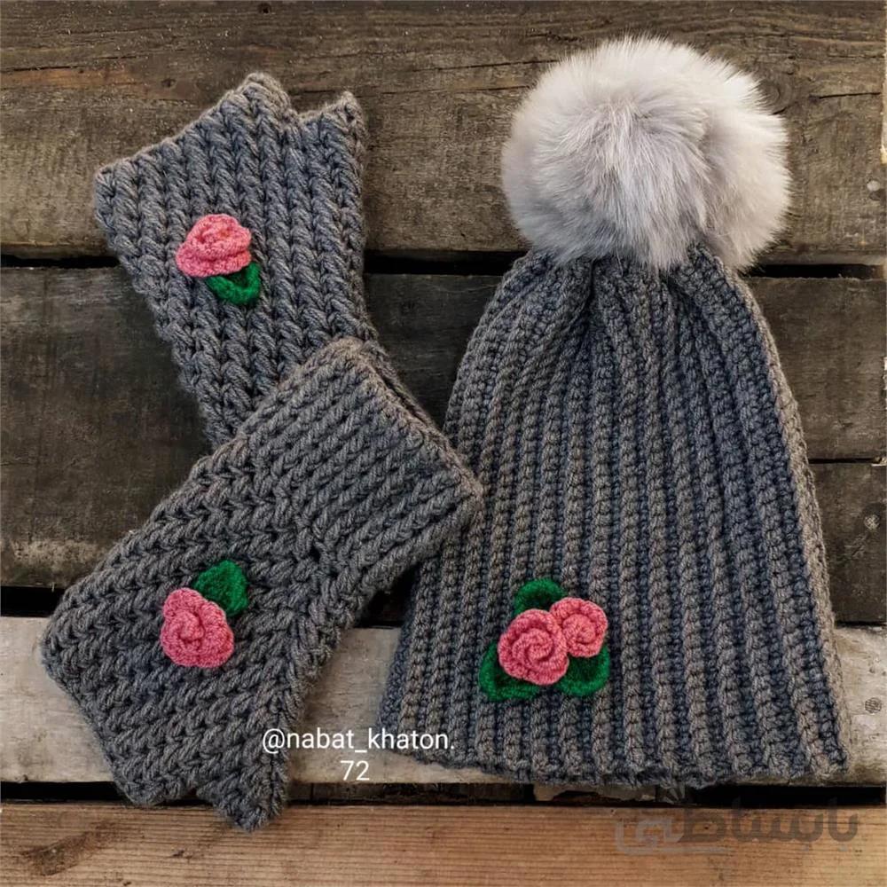 ست دستکش بدون انگشت و کلاه ا Set of gloves without finger and hat
