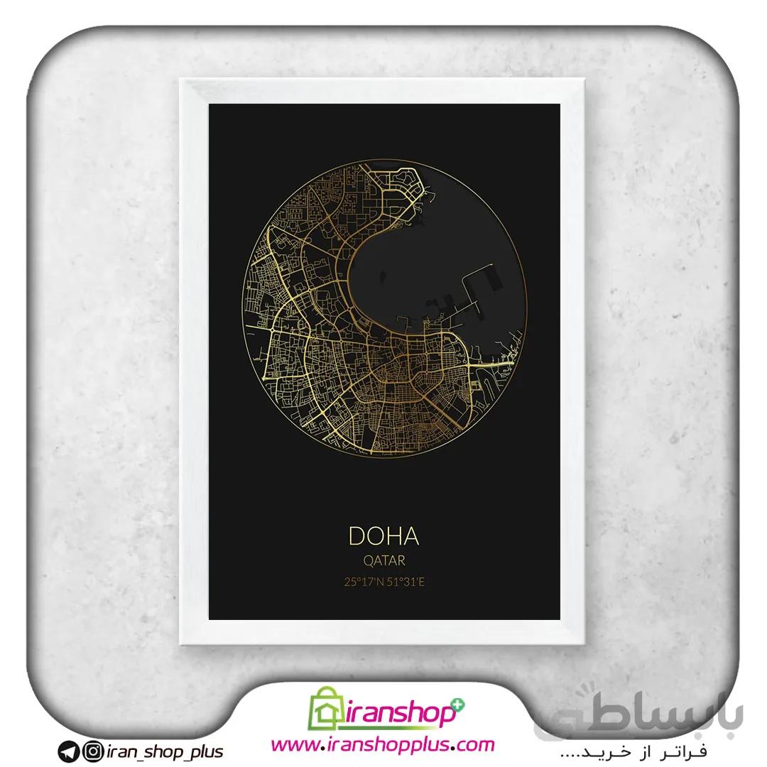 تابلو نقشه شهر دوحه با تم Black Gold Circle
