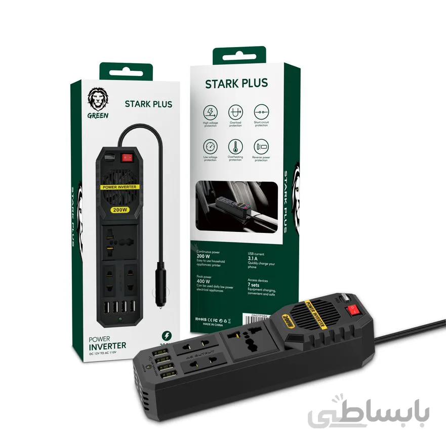 مبدل برق و شارژر داخل خودرو گرین Green Stark Plus Power Inverter 200W