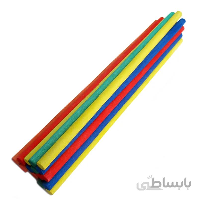 میله چوبی گرد رنگی قطر 6 میلیمتر طول 14 سانتیمتر بسته 15 عددی