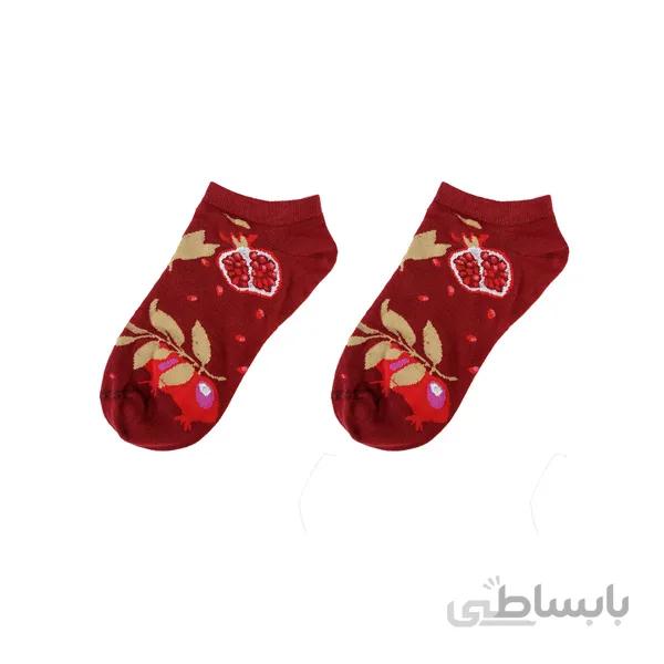 جوراب مچی زنانه زرشکی طرح انار کد PH578