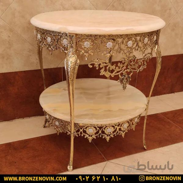 میز تلفن برنزی دو طبقه قطر ۶۰ گل آفتابگردان