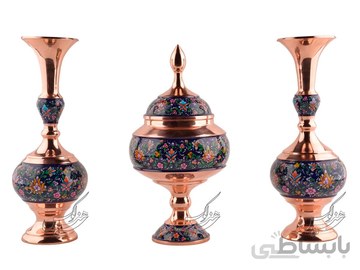 ست شکلات خوری و گلدان فانتزی مس و پرداز