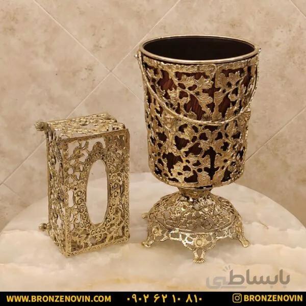 سطل و جا دستمال برنزی طرح پایه کوتاه کد ۵۶۳