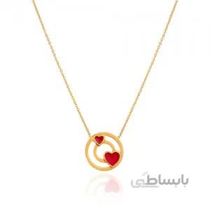 گردنبند طلا زنانه طرح دایره با قلب قرمز کد LN860