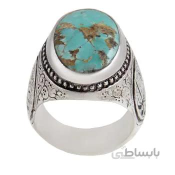 انگشتر نقره مردانه مدل فیروزه نیشابور رکاب دست ساز رکاب قلم زنی کد AM_1707