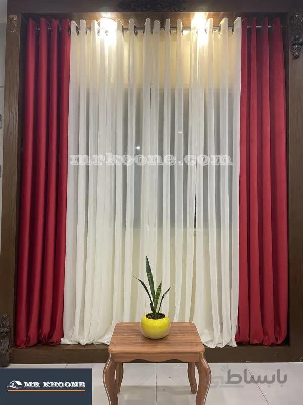 پرده آماده مخمل گارنت قرمز