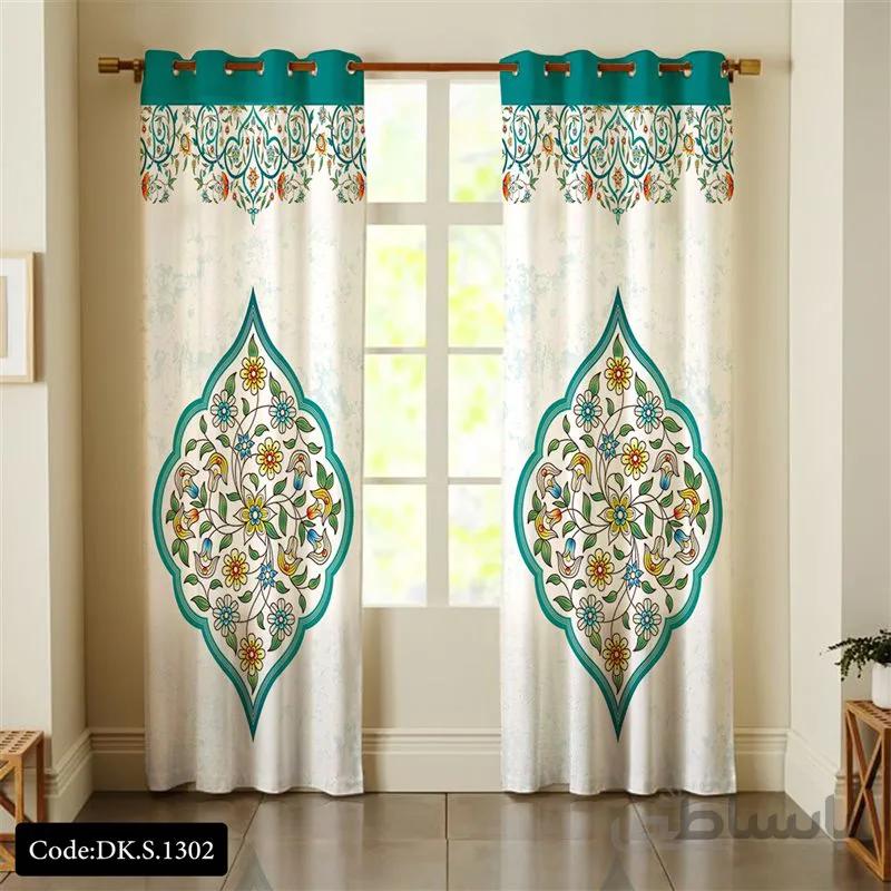 پرده پانچی (هازان و مخمل)کد DK.S.1302 طرح ایرانی و سنتی اسلیمی گلدار