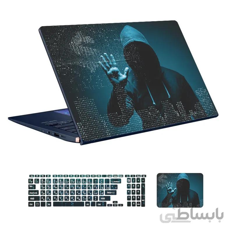 اسکین لپ تاپ طرح Hacker کد ۰۷ به همراه استیکر کیبورد