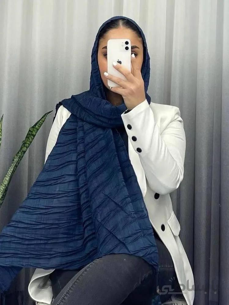 شال بهاره سورمه ای ساده پلیسه 107212 ا 107212