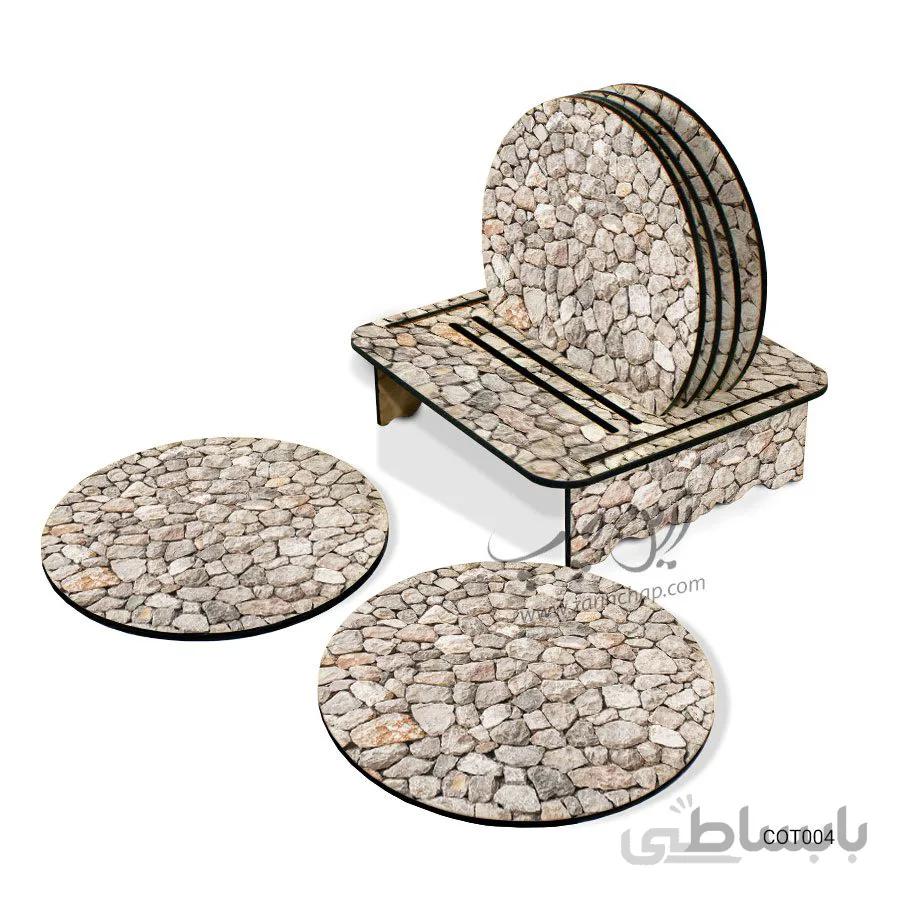 ست زیر لیوانی همراه با پایه طرح سنگ کد COT004