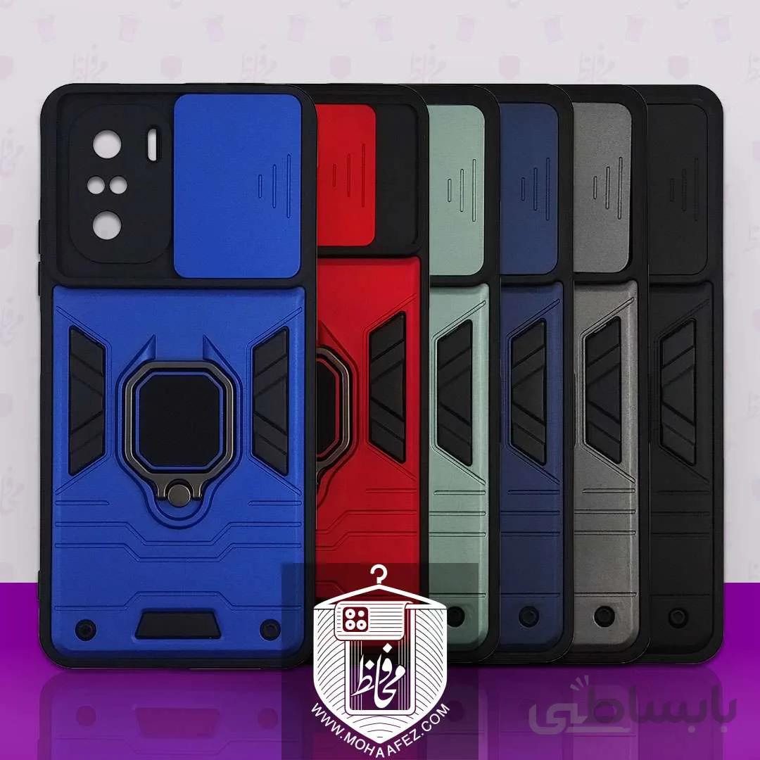 قاب ضد ضربه شیائومی Poco F3 / MI 11i هولدر دار و محافظ لنز کشویی کد X01