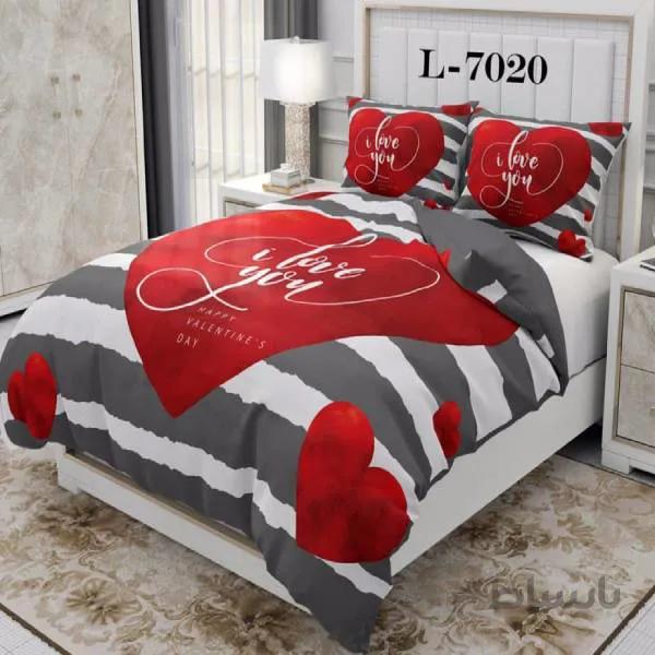 روتختی سه بعدی ساتن ابریشم ترک طرح قلب کد 7020
