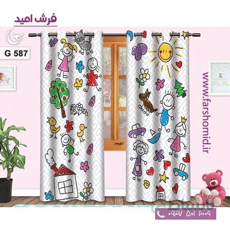 یک جفت پنل پرده پانچی دوخت شده و آماده نصب طرح نقاشی کد 58۷