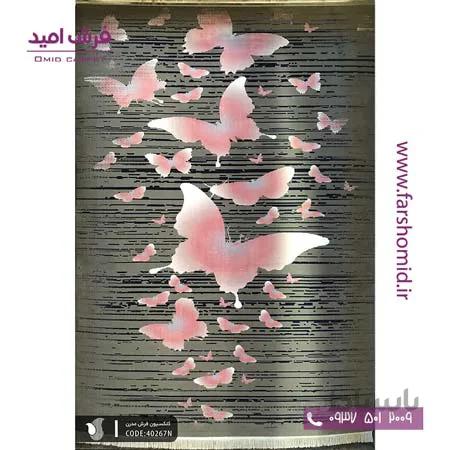 فرش ماشینی مدرن و پتینه کد 40267n مشکی صورتی فرش سیزان