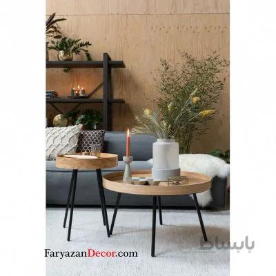 میز جلو مبلی فریازان دکور مدل لبه دار روکش بلوط