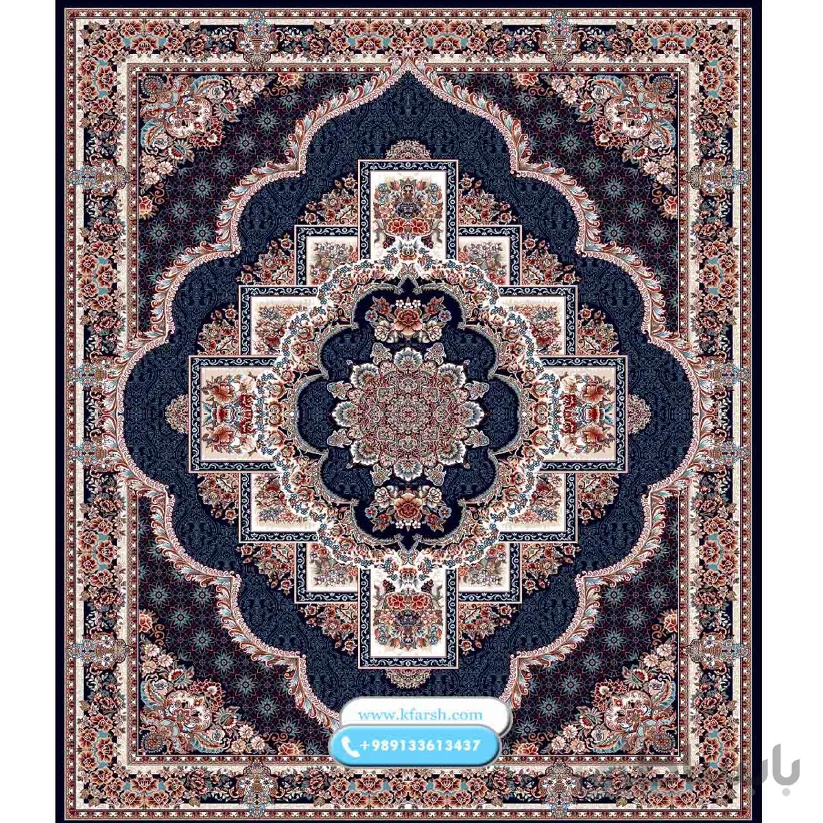 فرش ماشینی کاشان طرح ناردون ( قرمز – کرم – سرمه ای – آبی )