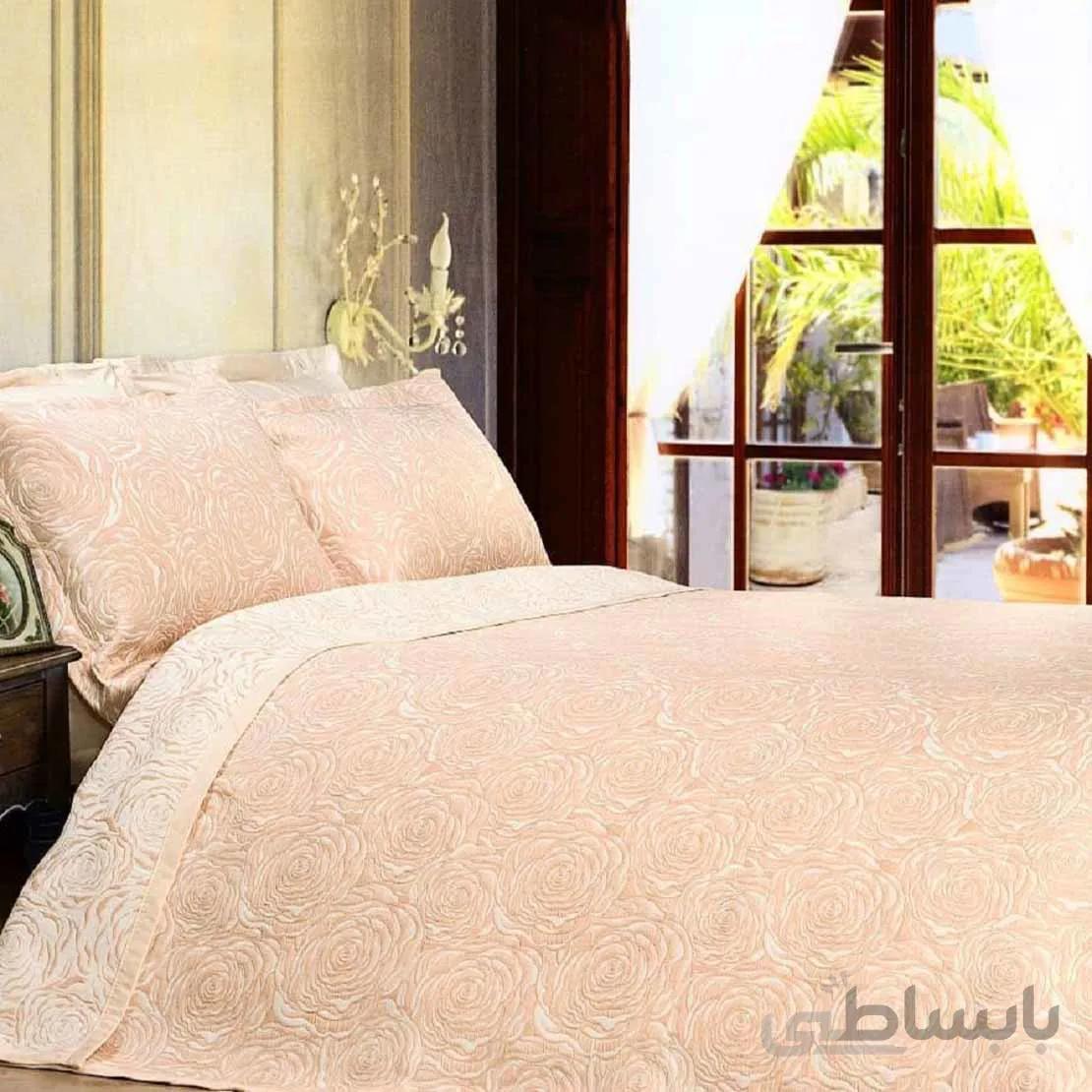 روتختی ژاگارد پنبه دو نفره 3 تکه کرم-گلبهی
