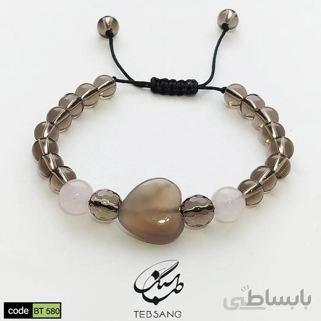 دستبند سنگ عقیق-کوارتز دودی-رزکوارتز کد BT-580