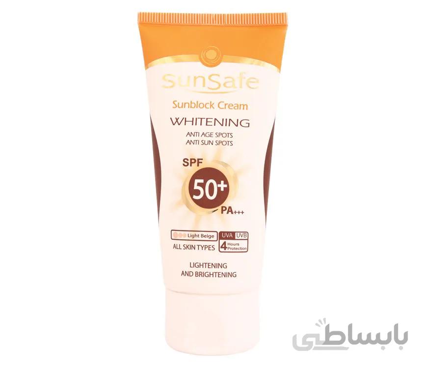 کرم ضد آفتاب روشن کننده SPF50 مناسب انواع پوست سان سیف 50 میل