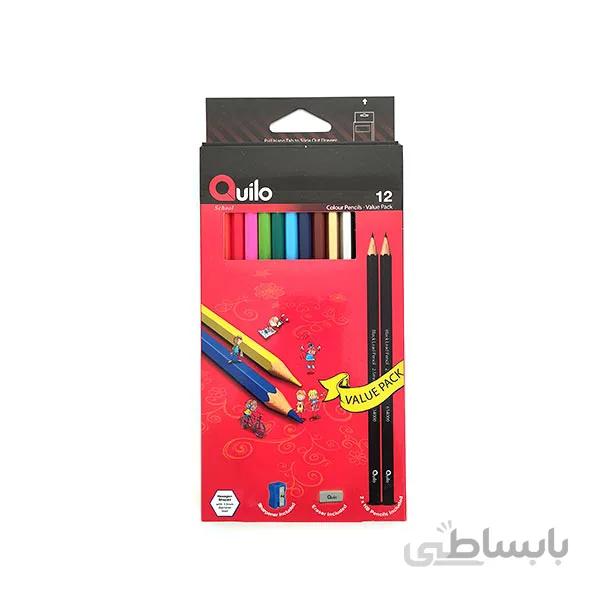 مداد رنگی 12تایی مقوایی + 2مداد + پاکن + تراش کوییلو