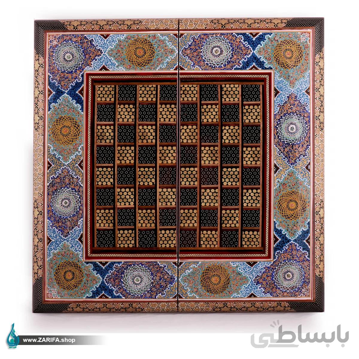 تخته نرد و شطرنج خاتم لب گرد با تذهیب ۵۰*۵۰