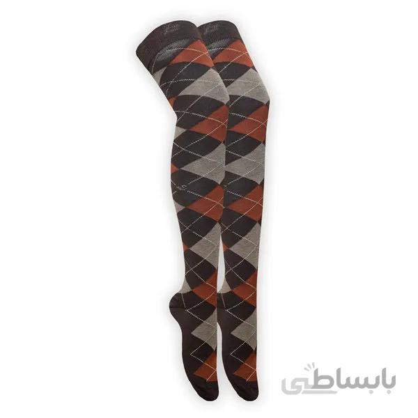 جوراب ساق بلند طرح اسکاچ ( لوزی ) زنانه قهوه ای کد PH235