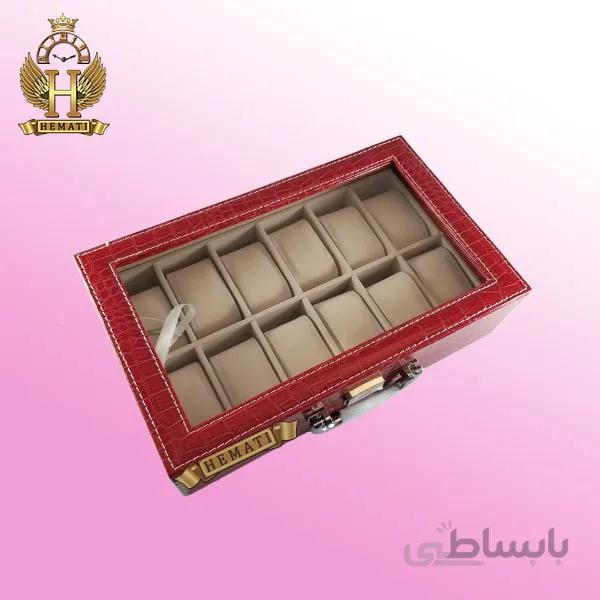 جعبه ساعت چوبی روکش چرم قرمز ۱۲ تایی کلکسیونی BOX1200