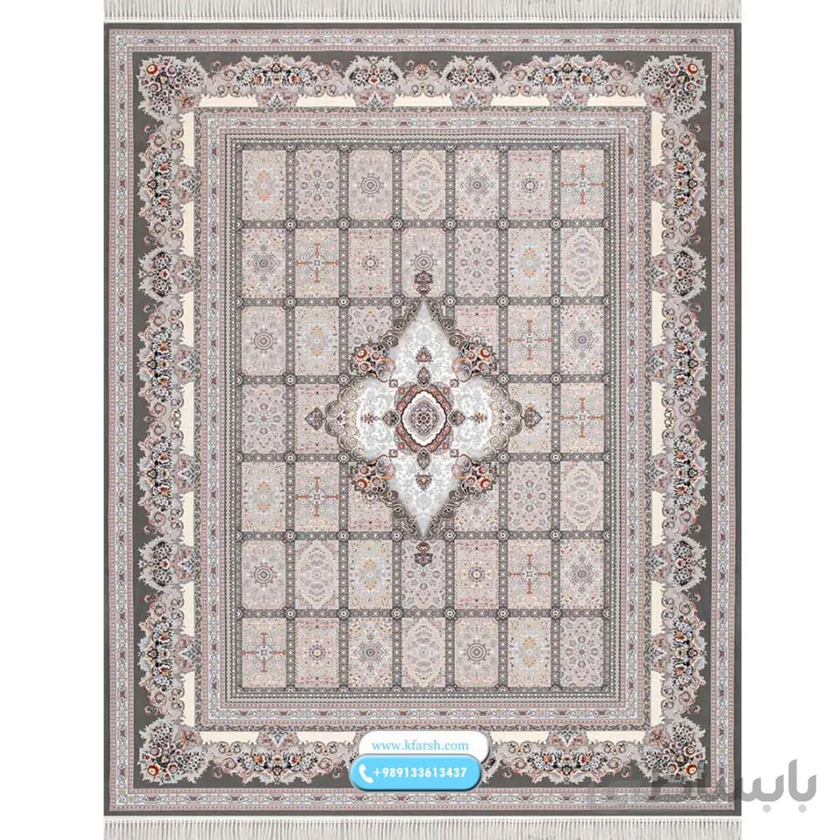 فرش ۱۲۰۰ شانه طرح خشتی ( دودی – نقره ای – آبی – سرمه ای )