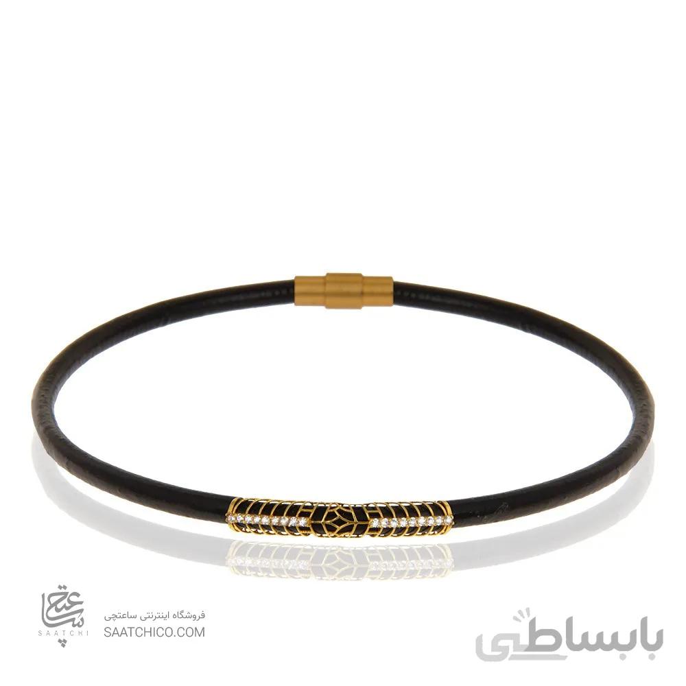 گردنبند چوکر چرم با پلاک طلا طرح لوله ای کد XN322