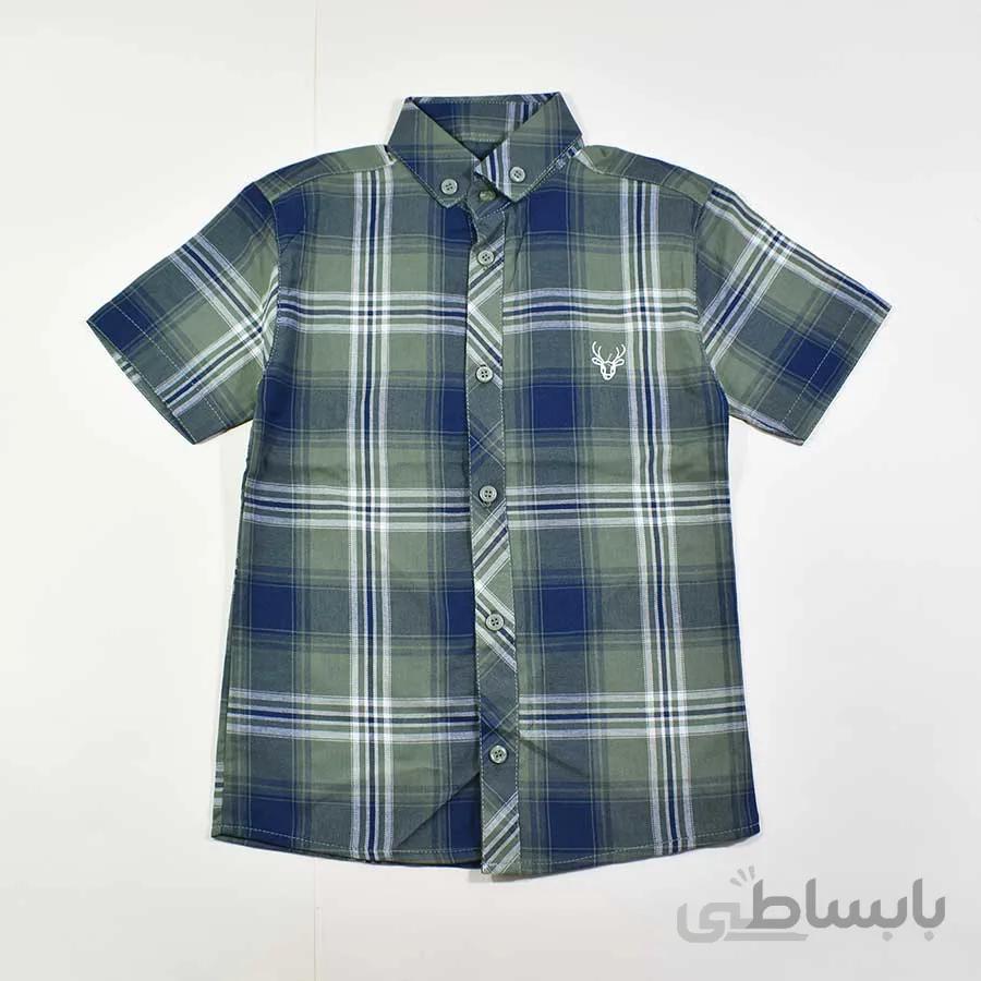 پیراهن آستین کوتاه پسرانه بچه گانه چهارخانه کد 2416